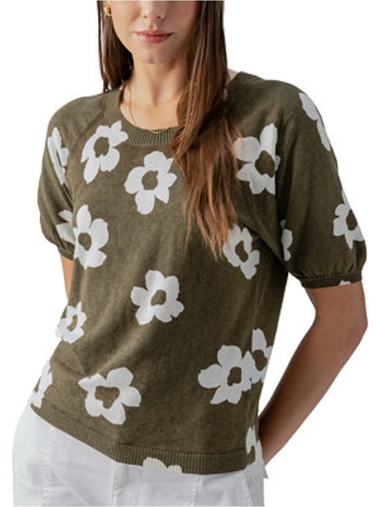 Anthropologie Sweaters - Anthropologie Sanctuary Sunny Days Olive Knit Sweater with Cream Floral Print